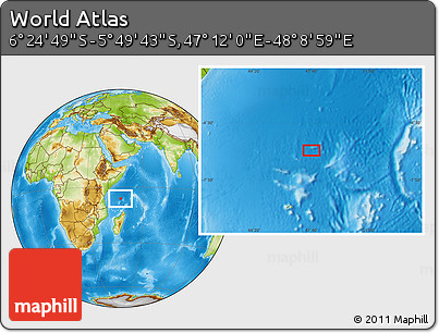 Physical Location Map of the Area around 6° 7' 16" S, 47° 40' 29" E