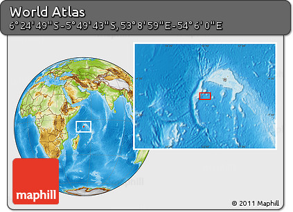 Physical Location Map of the Area around 6° 7' 16" S, 53° 37' 30" E