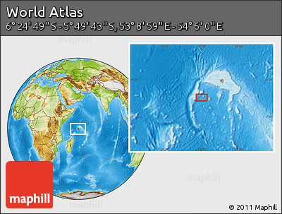 Physical Location Map of the Area around 6° 7' 16" S, 53° 37' 30" E