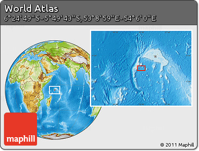Physical Location Map of the Area around 6° 7' 16" S, 53° 37' 30" E