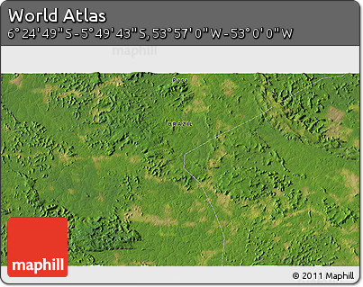 Satellite 3D Map of the Area around 6° 7' 16" S, 53° 28' 30" W