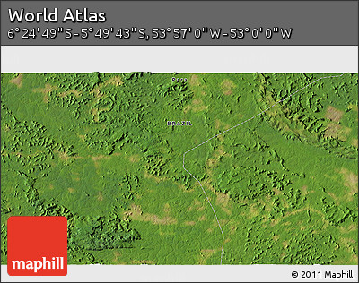 Satellite 3D Map of the Area around 6° 7' 16" S, 53° 28' 30" W