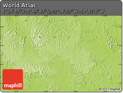 Physical Map of the Area around 6° 7' 16" S, 55° 10' 29" W