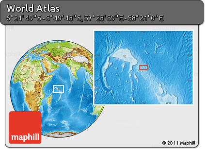 Physical Location Map of the Area around 6° 7' 16" S, 57° 52' 30" E
