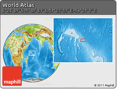 Physical Location Map of the Area around 6° 7' 16" S, 57° 52' 30" E