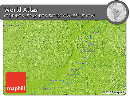 Physical Map of the Area around 6° 7' 16" S, 57° 43' 30" W