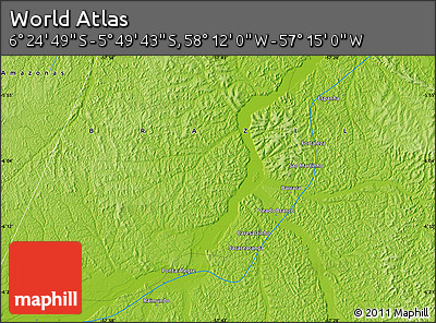 Physical Map of the Area around 6° 7' 16" S, 57° 43' 30" W