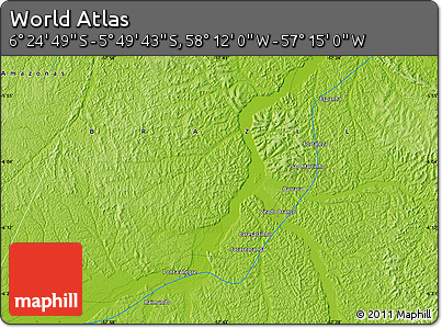 Physical Map of the Area around 6° 7' 16" S, 57° 43' 30" W