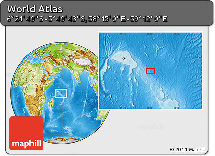 Physical Location Map of the Area around 6° 7' 16" S, 58° 43' 30" E