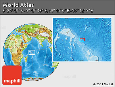 Physical Location Map of the Area around 6° 7' 16" S, 58° 43' 30" E