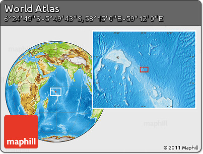 Physical Location Map of the Area around 6° 7' 16" S, 58° 43' 30" E