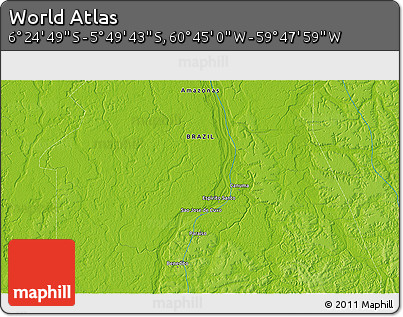Physical 3D Map of the Area around 6° 7' 16" S, 60° 16' 29" W