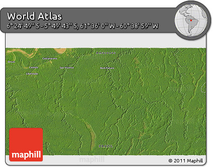 Satellite 3D Map of the Area around 6° 7' 16" S, 61° 7' 30" W