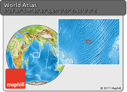 Physical Location Map of the Area around 6° 7' 16" S, 65° 31' 30" E