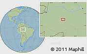Savanna Style Location Map of the area around 6° 7' 16" S, 65° 22' 30" W, hill shading