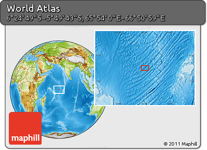 Physical Location Map of the Area around 6° 7' 16" S, 66° 22' 30" E