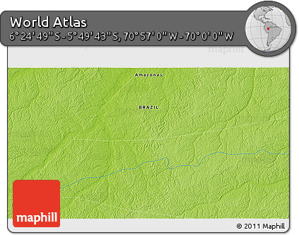Physical 3D Map of the Area around 6° 7' 16" S, 70° 28' 29" W