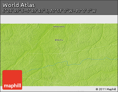 Physical 3D Map of the Area around 6° 7' 16" S, 70° 28' 29" W