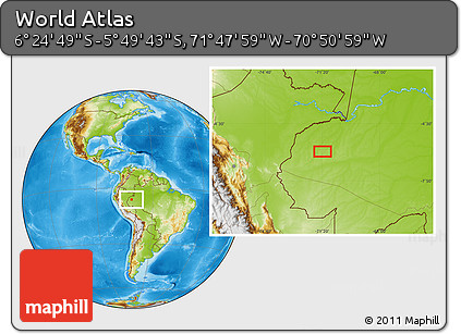 Physical Location Map of the Area around 6° 7' 16" S, 71° 19' 29" W