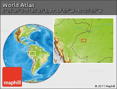 Physical Location Map of the Area around 6° 7' 16" S, 71° 19' 29" W