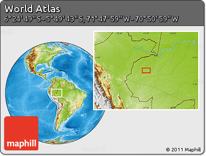 Physical Location Map of the Area around 6° 7' 16" S, 71° 19' 29" W