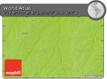 Physical Map of the Area around 6° 7' 16" S, 72° 10' 30" W