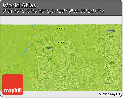 Physical 3D Map of the Area around 6° 7' 16" S, 73° 52' 30" W