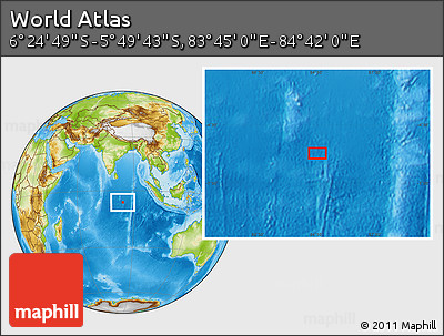Physical Location Map of the Area around 6° 7' 16" S, 84° 13' 29" E
