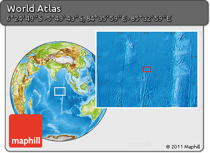 Physical Location Map of the Area around 6° 7' 16" S, 85° 4' 29" E
