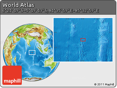 Physical Location Map of the Area around 6° 7' 16" S, 85° 4' 29" E