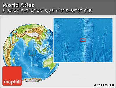 Physical Location Map of the Area around 6° 7' 16" S, 88° 28' 29" E
