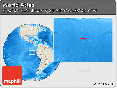 Shaded Relief Location Map of the Area around 6° 7' 16" S, 89° 10' 30" W