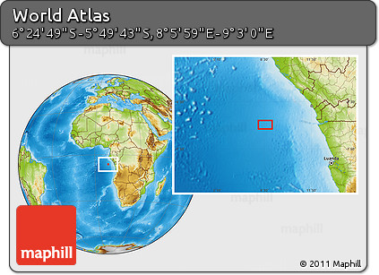 Physical Location Map of the Area around 6° 7' 16" S, 8° 34' 29" E