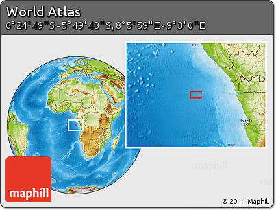 Physical Location Map of the Area around 6° 7' 16" S, 8° 34' 29" E