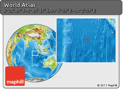 Physical Location Map of the Area around 6° 7' 16" S, 93° 34' 29" E