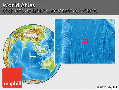 Physical Location Map of the Area around 6° 7' 16" S, 93° 34' 29" E
