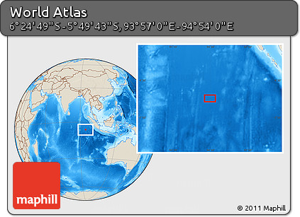 Shaded Relief Location Map of the Area around 6° 7' 16" S, 94° 25' 30" E