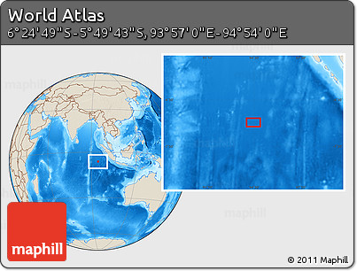 Shaded Relief Location Map of the Area around 6° 7' 16" S, 94° 25' 30" E