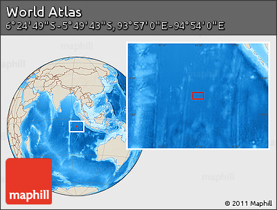 Shaded Relief Location Map of the Area around 6° 7' 16" S, 94° 25' 30" E