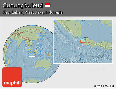Savanna Style Location Map of Gunungbuleud, hill shading