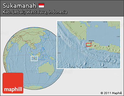 Savanna Style Location Map of Sukamanah, hill shading