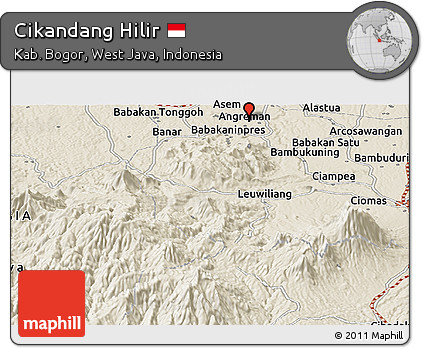 Shaded Relief Panoramic Map of Cikandang Hilir