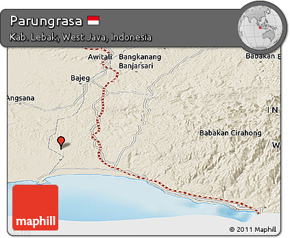 Shaded Relief Panoramic Map of Parungrasa