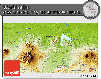 Physical 3D Map of the Area around 6° 38' 39" S, 107° 10' 30" E