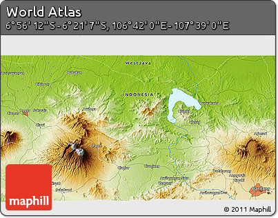 Physical 3D Map of the Area around 6° 38' 39" S, 107° 10' 30" E
