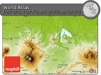 Physical Map of the Area around 6° 38' 39" S, 107° 10' 30" E