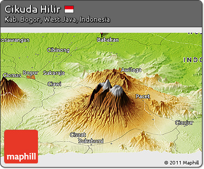 Physical Panoramic Map of Cikuda Hilir