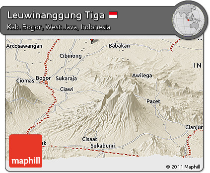 Shaded Relief Panoramic Map of Leuwinanggung Tiga