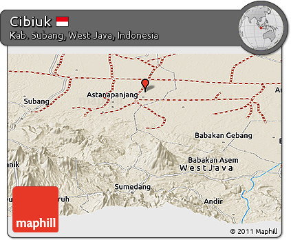 Shaded Relief Panoramic Map of Cibiuk