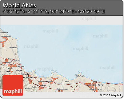Shaded Relief 3D Map of the Area around 6° 38' 39" S, 108° 52' 30" E
